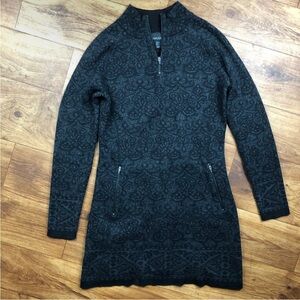 Cynthia Rowley Black Gray Patterned Long Sleeve Dress